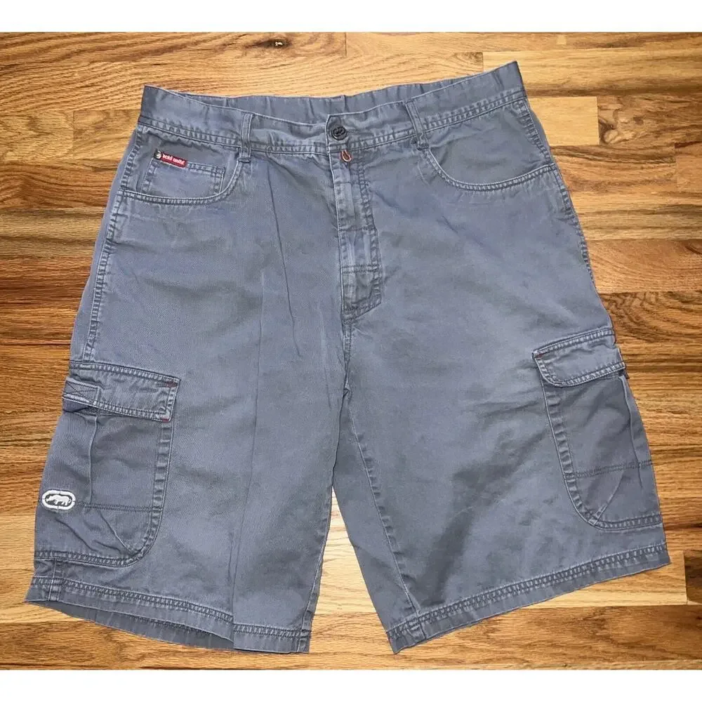Ecko Unltd Shorts Mens 34 Gray Cargo Baggy Streetwear Hip Hop Wide Leg 90s Vtg